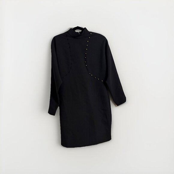 Nicole Miller Black Puff Sleeve Button Mini Dress Missing Button Sz 6 Runway - Picture 4 of 7